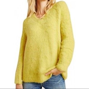 Anthropologie Simone V Neck Merino Wool Blend Yellow Sweater Size XXS